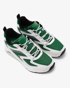 Women's Wide Fit Skechers 177424 Tres Air Uno Street Fl Air Trainers - White/Green