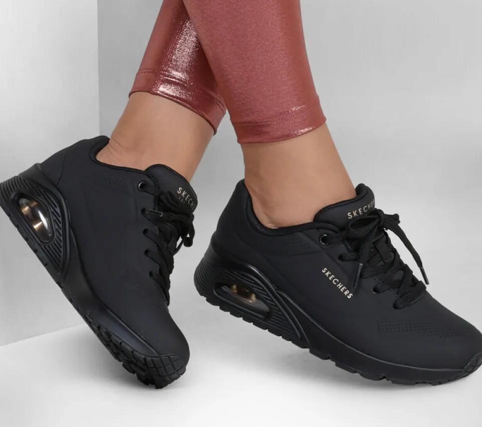 Women's Wide Fit Skechers 73690 Uno - Stand On Air Walking Street Wear Trainers